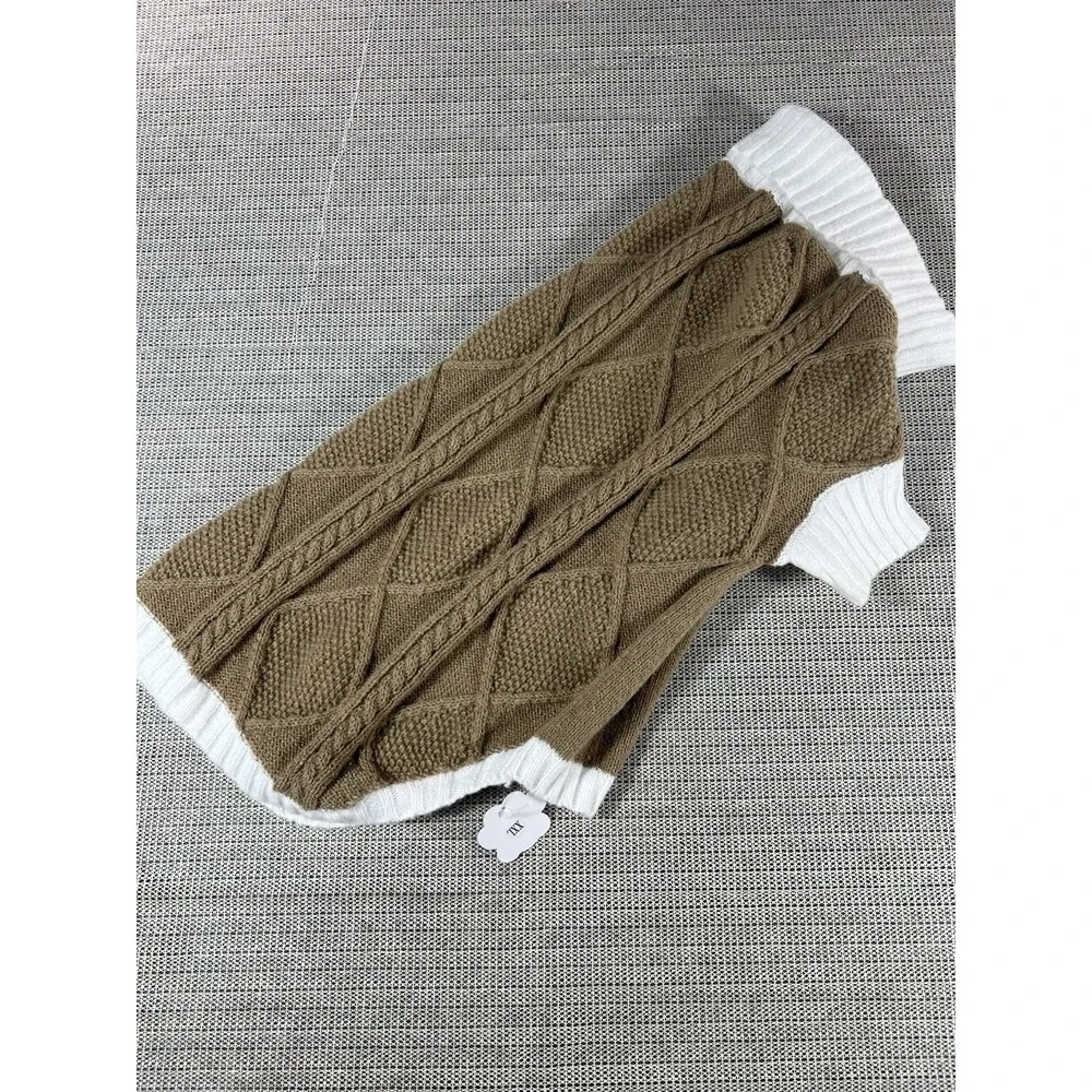 Lorehelina Dog Cable Knit Sweater XXL Brown White Warm Pet Apparel